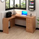 Ver imagem 2 de Kit Escritório Com Mesa em L 3 Gavetas e 2 Armários 171 cm Cor: Amêndoa