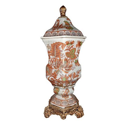Potiche Vaso Porcelana Decorativa Florido para Mesa de Centre Rack Sala Quarto - 40x20x20cm