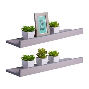 Kit 2 Prateleiras Porta Quadros 100 X 15cm Cinza Claro Suporte Invisível
