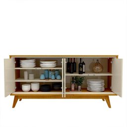 Buffet Aparador Sala Com LED Neon Pés Madeira 160cm Requinte Gelius Naturale/Off White - 3