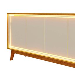 Buffet Aparador Sala Com LED Neon Pés Madeira 160cm Requinte Gelius Naturale/Off White - 5