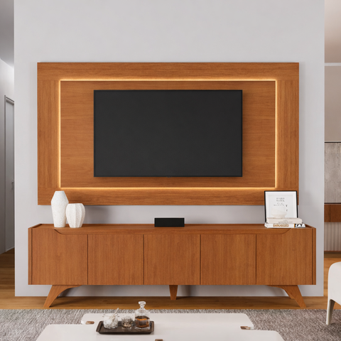 Conjunto Painel + Rack Atenas 220 cm Naturalle Mavaular