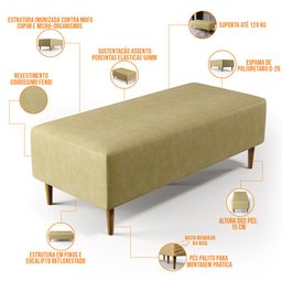 Puff Decorativo Sala de Estar Bali W01 Pés Palito 120x50cm Couríssimo Casco Fendi - Lyam Decor - 4