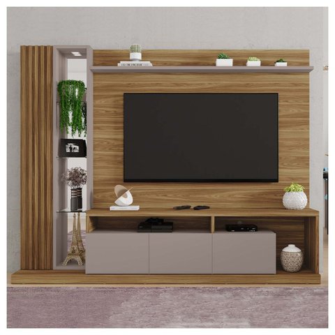 Estante Home para Tv até 75'' 3 Portas 1 Gaveta Splendido Lâmina Mel Cacao - Caemmun