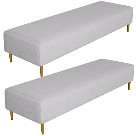 Kit 02 Puffs Decorativo Bali W01 Pés Palito 190x60cm Linho Bege Escuro - Lyam Decor