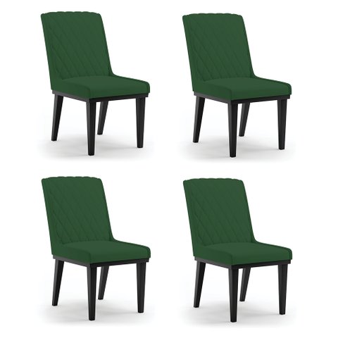 Cadeira Sala de Jantar Base Madeira Preto Kit 4 Sofia Veludo Verde D03 - D'Rossi
