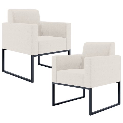 Kit 2 Poltronas Decorativas para Sala e Recepção Base Fixa de Metal Helô L02 Linho Cru - Lyam