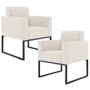 Ver imagem 1 de Kit 2 Poltronas Decorativas para Sala e Recepção Base Fixa de Metal Helô L02 Linho Cru - Lyam