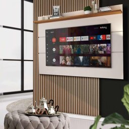 Painel Grande 180 cm Com Prateleira Até 65 Polegadas Off White Freijó Jammie Shop JM - 1