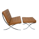 Ver imagem 2 de Poltrona com Banqueta Barcelona Base Cromada Couro Ecologico:caramelo