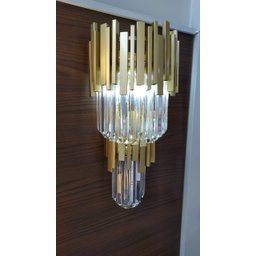 Arandela Moderna de Cristal com Estrutura Dourada 3 Lâmpadas - 1