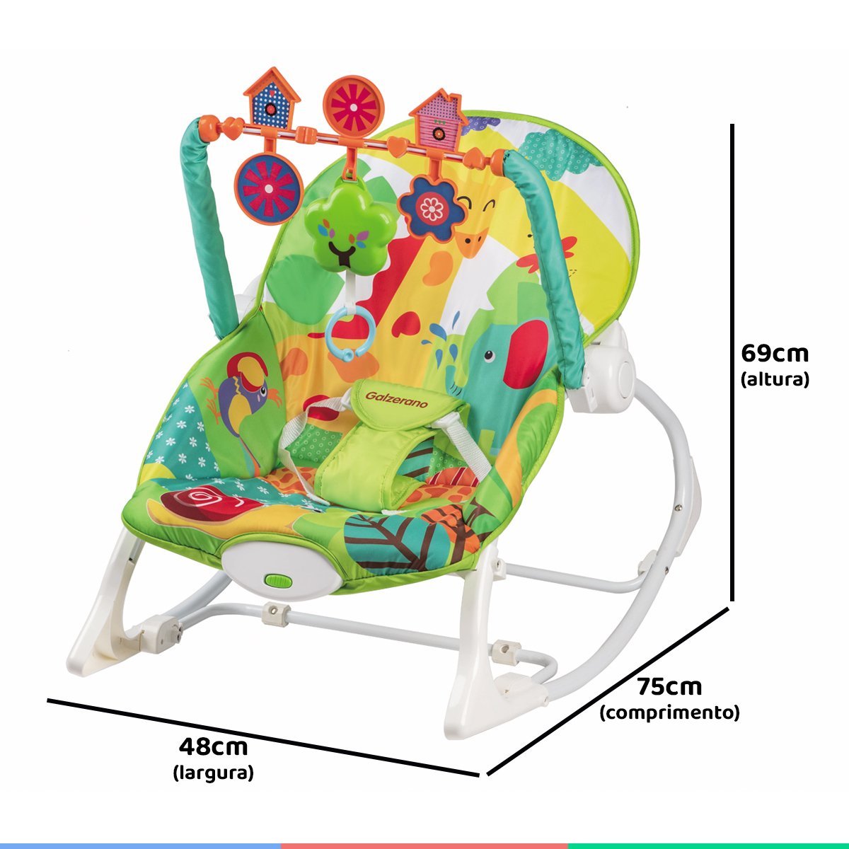 Cadeira de Balanço Com Móbile Infantil Descanso Do Bebê De 0 à 18 Kg Nina Colorida Galzerano - 6