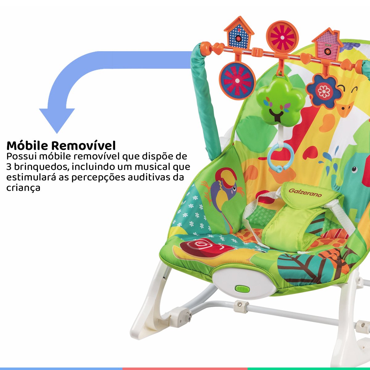 Cadeira de Balanço Com Móbile Infantil Descanso Do Bebê De 0 à 18 Kg Nina Colorida Galzerano - 4