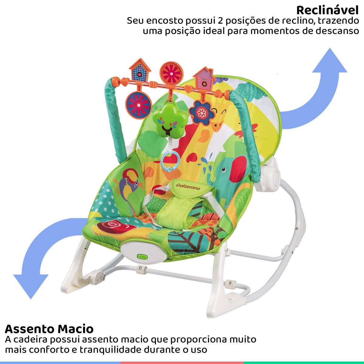 Cadeira de Balanço Com Móbile Infantil Descanso Do Bebê De 0 à 18 Kg Nina Colorida Galzerano - 2