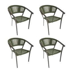 Kit 4 Cadeiras de Jantar Corda Náutica Verde Musgo Base Aluminio Rami Sofia Linha Plus - 1