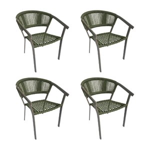 Kit 4 Cadeiras de Jantar Corda Náutica Verde Musgo Base Aluminio Rami Sofia Linha Plus