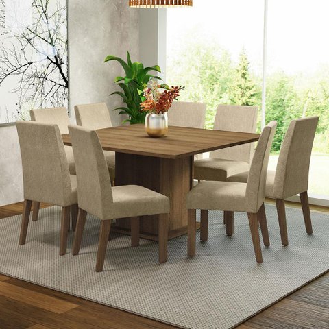 Conjunto Sala de Jantar Mesa Tampo de Madeira 8 Cadeiras Rustic/imperial Doris Madesa