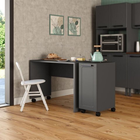 Conjunto Mesa e Balcão Lateral Multi Moderno MDP Aço Fosco Bertolini
