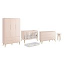 Ver imagem 1 de Dormitório Theo 3 Portas, Mesa de Canto Rosa com Pés Madeira Natural e Colchão D18 - Reller Móveis