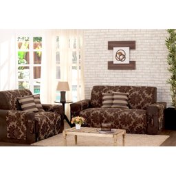Protetor De Sofa Jacquard 02 E 03 Lugares Com Almofadas Marrom - 1
