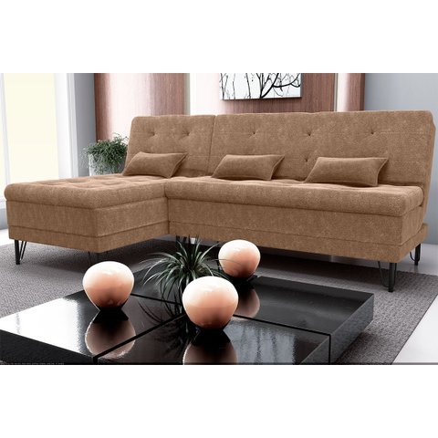 Sofá Cama Chaise Versátil 3 Lugares Boucle:boucle Marrom
