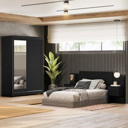Conjunto Quarto com Guarda-Roupa 2 Portas de Correr e Cabeceira Prius Espresso Móveis - 1
