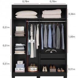 Conjunto Quarto com Guarda-Roupa 2 Portas de Correr e Cabeceira Prius Espresso Móveis - 8