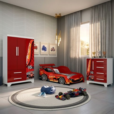 Jogo Quarto Infantil Personagens Carros Vermelho Completo para Menino Criança Moderno