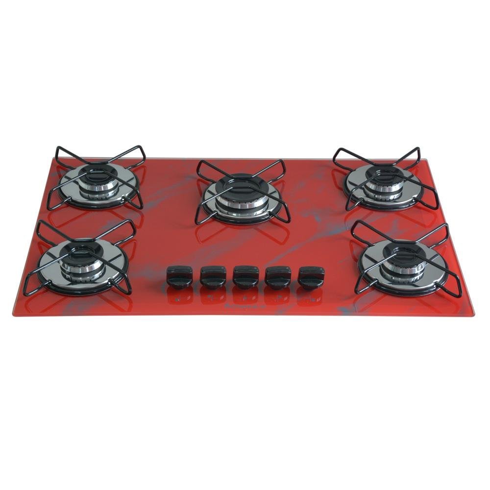 Cooktop 5bocas Ultra Chama 127/220v Marmo Vermelho