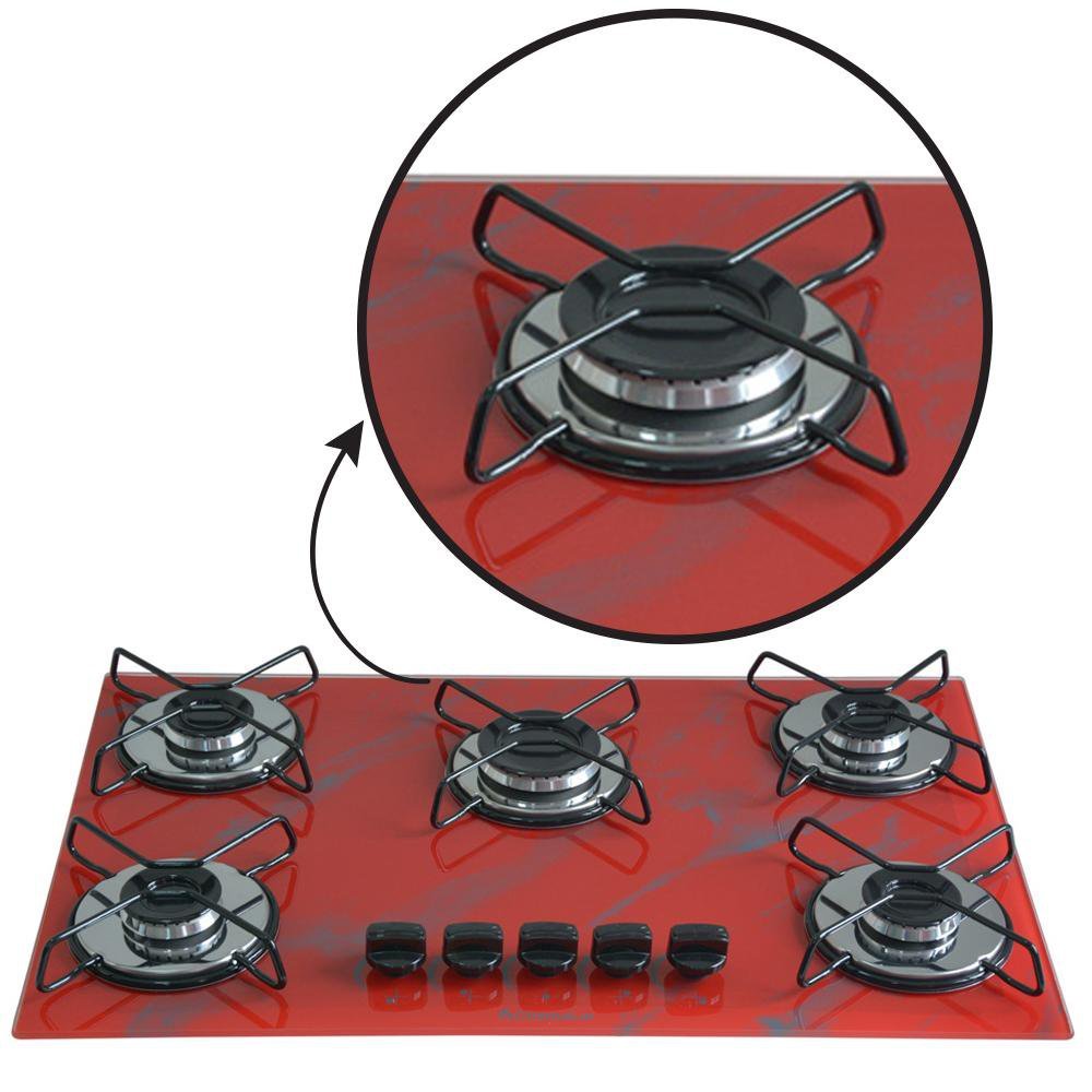 Cooktop 5bocas Ultra Chama 127/220v Marmo Vermelho - 4