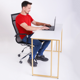 Mesa Escrivaninha para Escritorio Estilo Industrial Metal Dourado Mdf Branco - 5