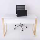 Ver imagem 1 de Mesa Escrivaninha para Escritorio Estilo Industrial Metal Dourado Mdf Branco