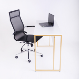 Mesa Escrivaninha para Escritorio Estilo Industrial Metal Dourado Mdf Branco - 3