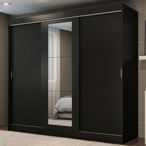 Guarda-roupa Casal Madesa Kansas 3 Portas de Correr com Espelho 3 Gavetas