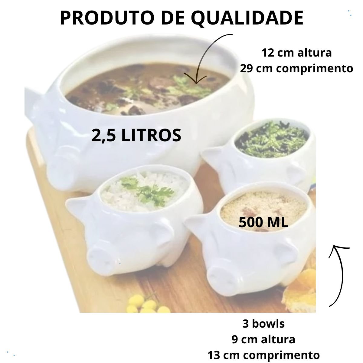 Kit Feijoada Caldo Sopeira Bowl Cerâmica 4 Peças Casa Dami Kit para Feijoada, Kit Feijoada, Sopeira, - 2