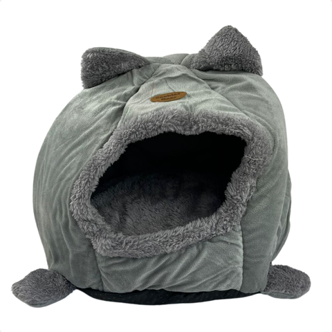 Cama Toca Cabana Pet Almofadada Forma de Cabeça 32x28cm Cinza