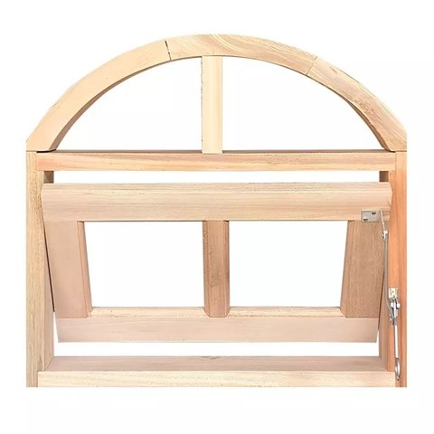 Janela de Madeira Vitro Basculante em Arco Madeira Eucalipto Bat10cm Copa Verde Madeiras-0.60lx0.60a