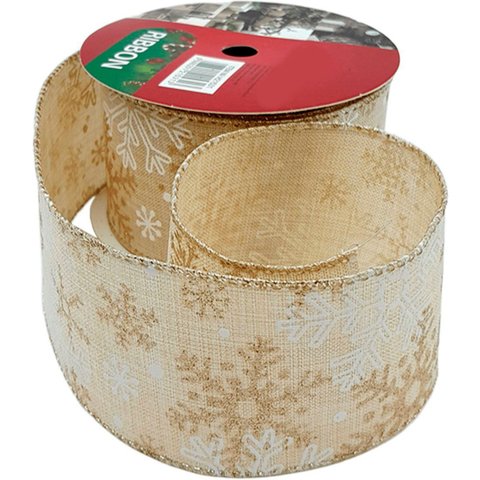 Rolos Fitas Aramada Flocos Neve Natal Kit 3pçs 6,3cm 9,14m