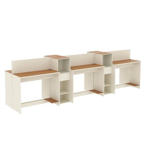 Estação de Trabalho 6 Lugares Office Noruega 6 Mesas 4 Armários - Via Nossa - Off White e Cedro