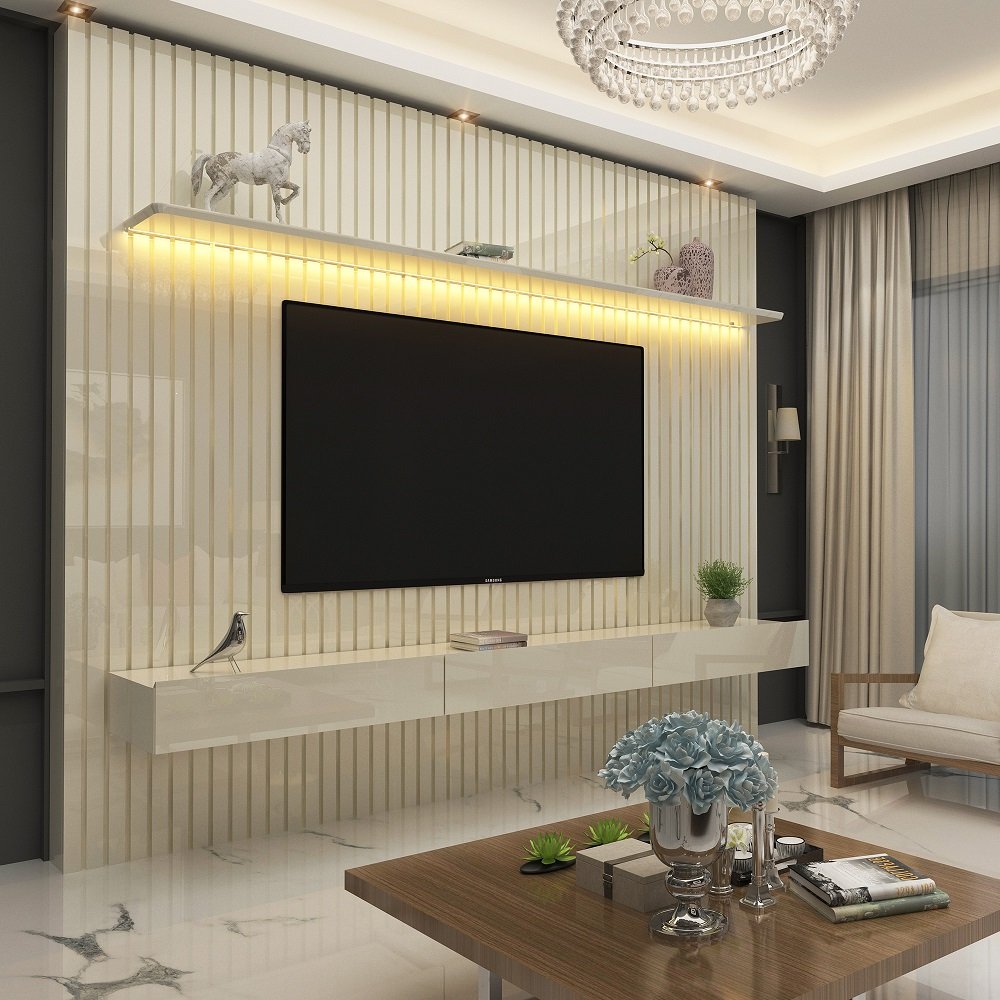 Home para TV Ripado com LED Nobre 230 Off White - Gelius