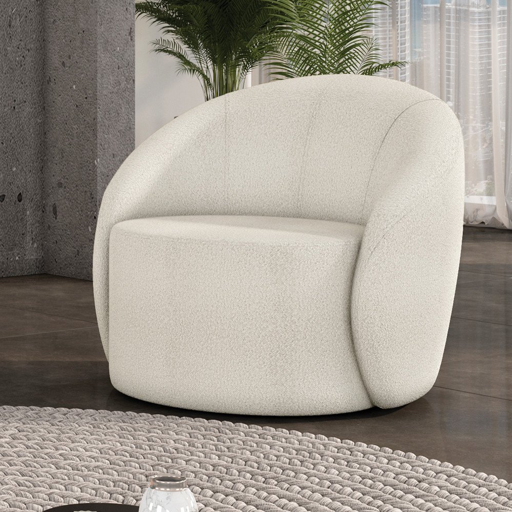 Poltrona Decorativa Orgânica Giratória Lua Bouclê Off White D03 - D'rossi - 2