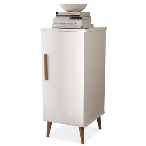 Balcão / Aparador Tok. 1 Porta Pés Retrô para Bebedouro / Recepção / Cozinha Cor Branco Brilho Passe