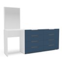Ver imagem 2 de Cômoda Penteadeira Madri 8 Gavetas c/ Espelho 209x160cm Azul/Branco 250804