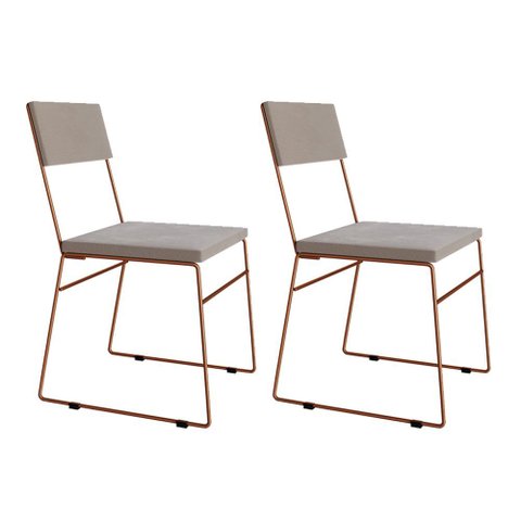 Kit 2 Cadeiras de Jantar Málaga Veludo Base Cobre para Mesa Sala Cozinha e Decoração - Cobre/bege