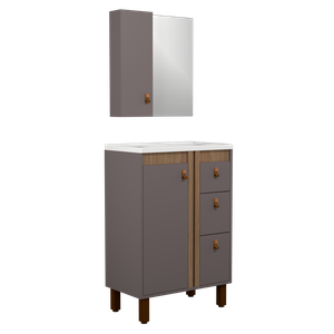 Conjunto Gabinete e Espelho para Banheiro com Pé 60 Cm Ariel