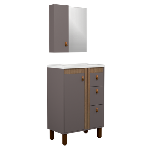 Conjunto Gabinete e Espelho para Banheiro com Pé 60 Cm Ariel