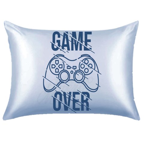 Fronha de Cetim Personalizada Antifrizz Gamer Over azul MG4A