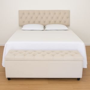 Kit Baú e Cabeceira Casal De140x50cm na Cor Bege Claro