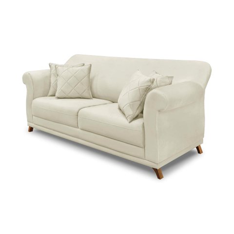 Sofá Decorativo 220cm 3 Lugares com 4 Almofadas Armstrong Veludo Bege - Gran Belo