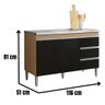 Balcão para Pia Andréia 120 Cm 2 Portas Amendoa Preto Ajl - 3